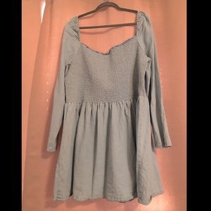 US size 22 (UK 26) Puff sleeve, long sleeve, denim smocked dress.